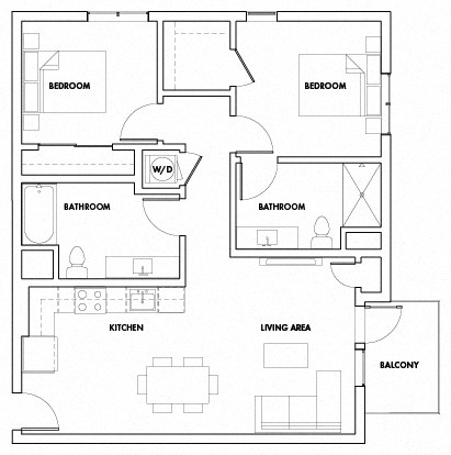 Floor plan for 2 beds, 2 baths, 1057 sqft