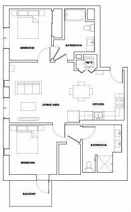 Floor plan for 2 beds, 2 baths, 1135 sqft
