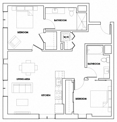 Floor plan for 2 beds, 2 baths, 1142 sqft