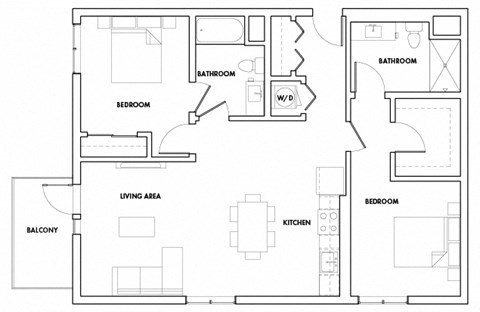 Floor plan for 2 beds, 2 baths, 1227 sqft