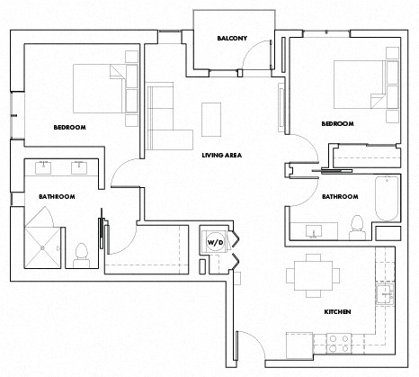 Floor plan for 2 beds, 2 baths, 1236 sqft