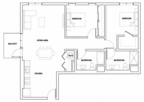 Floor plan for 2 beds, 2 baths, 1267 sqft