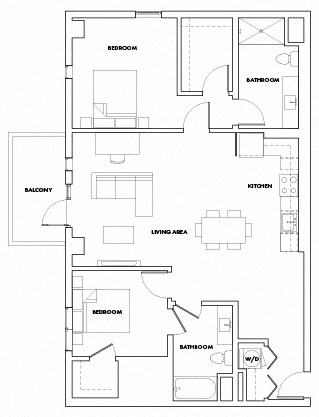 Floor plan for 2 beds, 2 baths, 1375 sqft