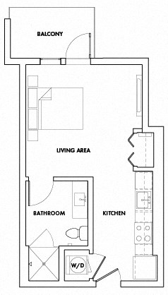 Floor plan for studio, 1 bath, 505 sqft