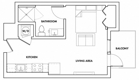 Floor plan for studio, 1 bath, 513 sqft