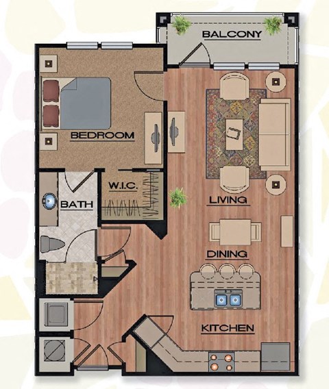 Floor plan for 1 bed, 1 bath, 788 sqft