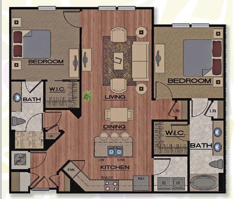 Floor plan for 2 beds, 2 baths, 1160 sqft