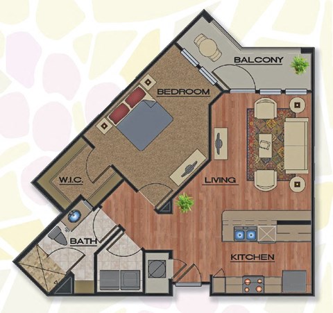 Floor plan for 1 bed, 1 bath, 757 sqft