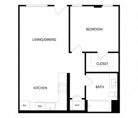 Floor plan for 1 bed, 1 bath, 660 sqft
