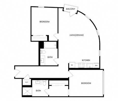 Floor plan for 2 beds, 2 baths, 1390 sqft
