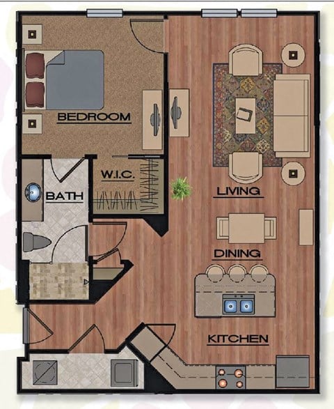 Floor plan for 1 bed, 1 bath, 813 sqft