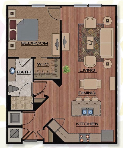 Floor plan for 1 bed, 1 bath, 813 sqft
