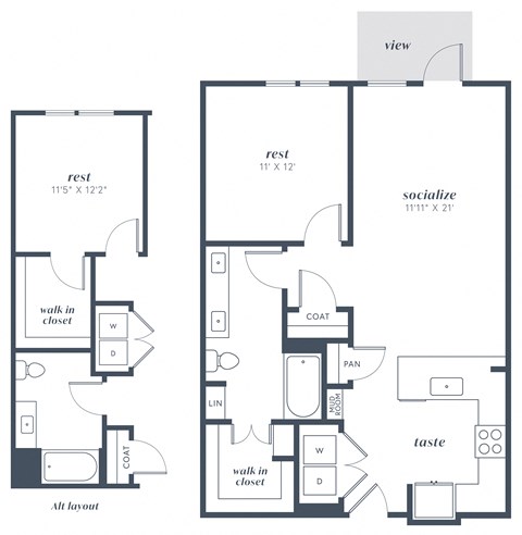 Floor plan for 1 bed, 1 bath, 817 sqft