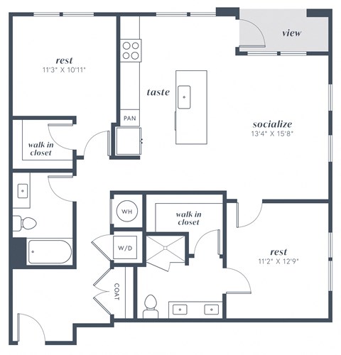 Floor plan for 2 beds, 2 baths, 1180 sqft