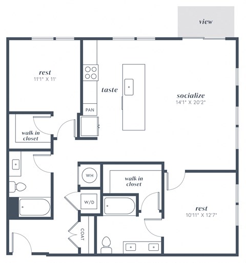 Floor plan for 2 beds, 2 baths, 1223 sqft