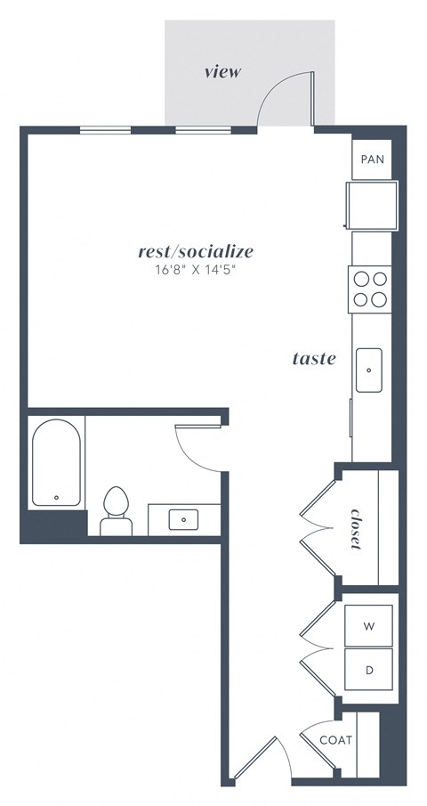 Floor plan for studio, 1 bath, 573 sqft