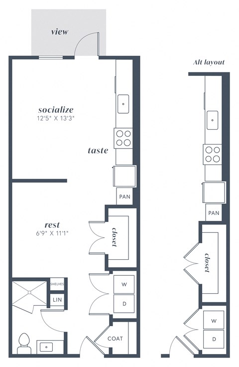 Floor plan for studio, 1 bath, 574 sqft