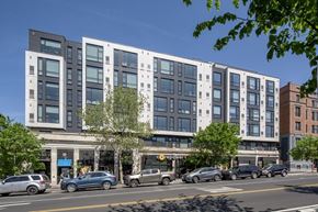 Washington apartment for rent - A modern building with a green tree in front of it.