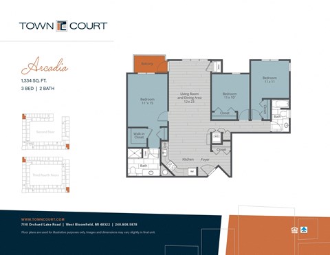 Floor plan for 3 beds, 2 baths, 1333 sqft