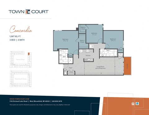 Floor plan for 3 beds, 2 baths, 1426 sqft