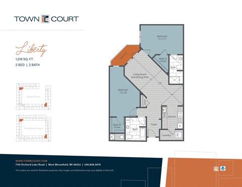 Floor plan for 2 beds, 2 baths, 1218 sqft