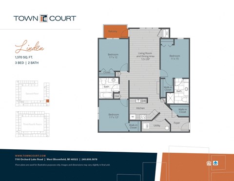 Floor plan for 3 beds, 2 baths, 1466 sqft