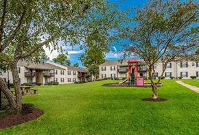 Ridgeland apartment for rent - a park with green grass and trees in front of apartment buildings