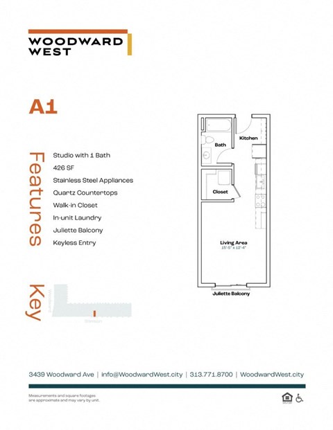 Floor plan for studio, 1 bath, 426 sqft