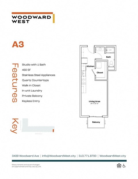 Floor plan for studio, 1 bath, 450 sqft