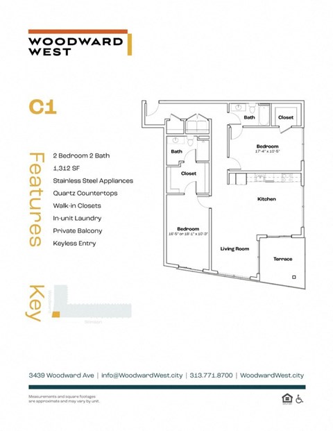 Floor plan for 2 beds, 2 baths, 1312 sqft