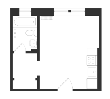 Floor plan for studio, 1 bath, 250 sqft