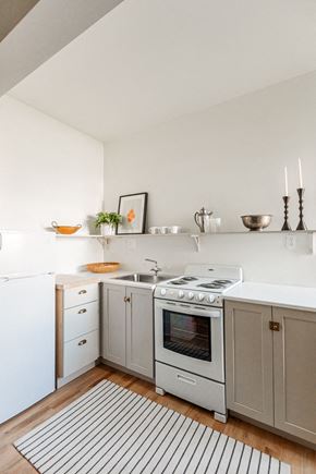 Detroit apartment for rent - a small kitchen with a stove and a sink