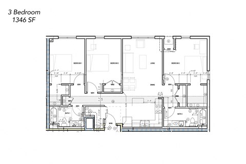 Floor plan for 3 beds, 2 baths, 1346 sqft