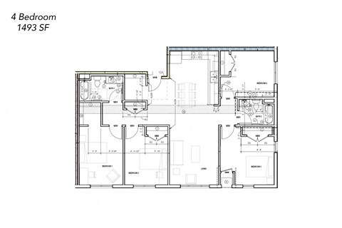 Floor plan for 4 beds, 2 baths, 1493 sqft