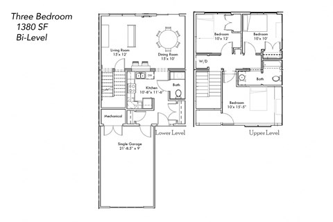 Floor plan for 3 beds, 1.5 baths, 1350 sqft