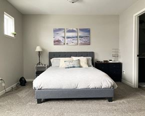 Mankato townhouse for rent - a bedroom with a bed and a dresser and a window