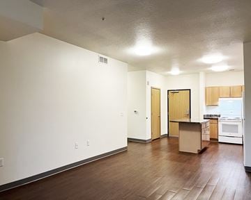 Mankato apartment for rent - A kitchen area with a counter and cabinets.