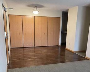 Worthington apartment for rent - an empty living room with wood floors and cabinets
