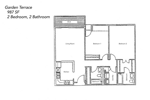 Floor plan for 2 beds, 2 baths, 987 sqft