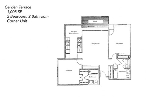 Floor plan for 2 beds, 2 baths, 1008 sqft