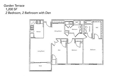 Floor plan for 2 beds, 2 baths, 1334 sqft