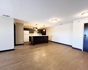 Worthington apartment for rent - A kitchen area with a counter and cabinets.