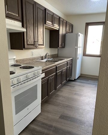 Willmar apartment for rent - a kitchen with a stove and a refrigerator