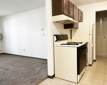 Mankato apartment for rent - a kitchen with a stove and a refrigerator in a room