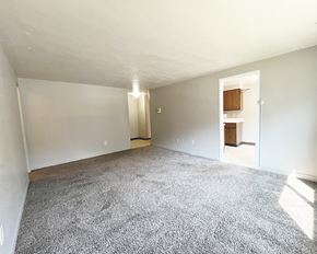 Mankato apartment for rent - an empty living room with gray carpet and white walls
