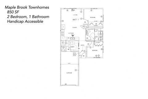 Floor plan for 2 beds, 1 bath, 850 sqft