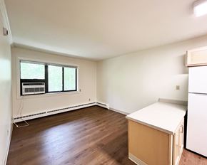 Red Wing apartment for rent - A room with a window and a white fridge.