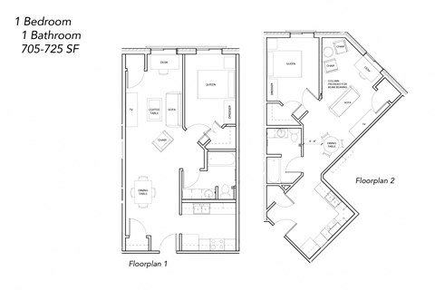 Floor plan for 1 bed, 1 bath, 705 sqft
