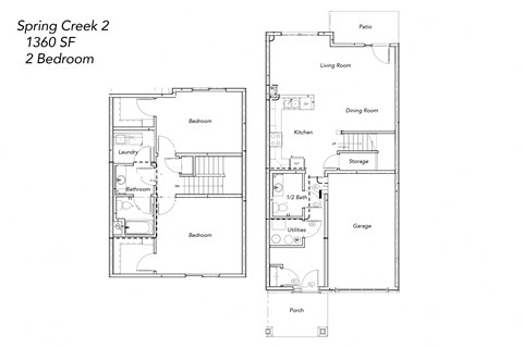 Floor plan for 2 beds, 1.5 baths, 1364 sqft