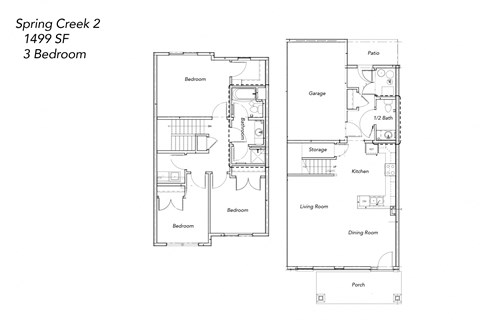 Floor plan for 3 beds, 1.8 baths, 1499 sqft